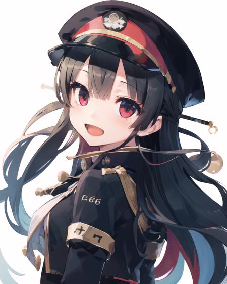 31199-3295871692-masterpiece,best quality,solo,1girl,_8620 _(uniform_), hat,long hair,black jacket,_smile,looking at viewer,open mouth,_looking b.png
